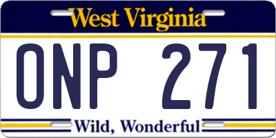 WV license plate ONP271