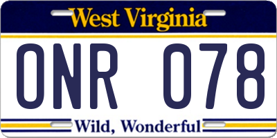 WV license plate ONR078