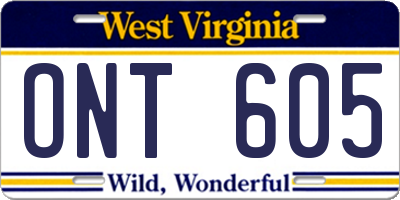 WV license plate ONT605
