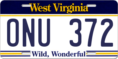 WV license plate ONU372