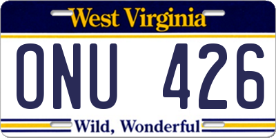 WV license plate ONU426