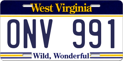 WV license plate ONV991