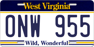 WV license plate ONW955