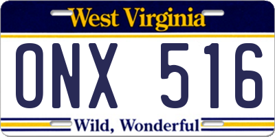 WV license plate ONX516