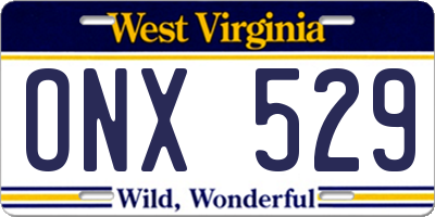 WV license plate ONX529
