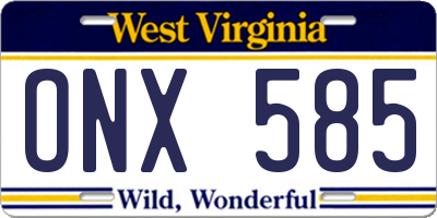 WV license plate ONX585