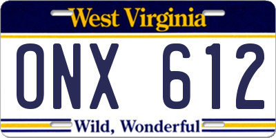 WV license plate ONX612