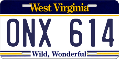WV license plate ONX614