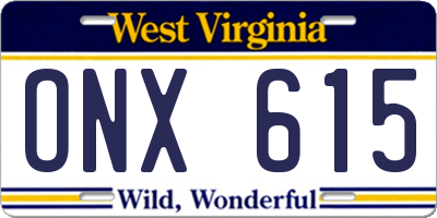 WV license plate ONX615