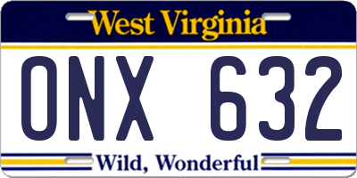 WV license plate ONX632