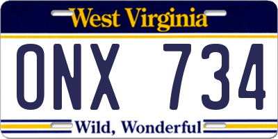 WV license plate ONX734
