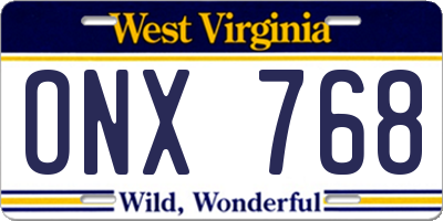WV license plate ONX768