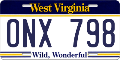 WV license plate ONX798