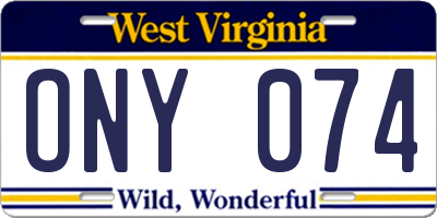 WV license plate ONY074
