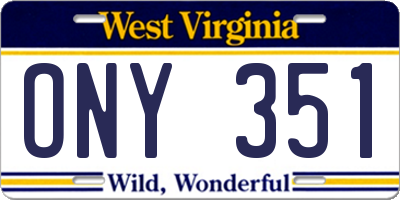 WV license plate ONY351