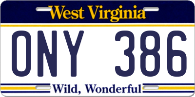 WV license plate ONY386