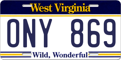 WV license plate ONY869