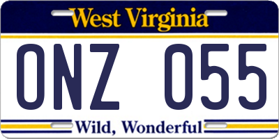 WV license plate ONZ055