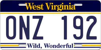 WV license plate ONZ192