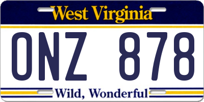 WV license plate ONZ878