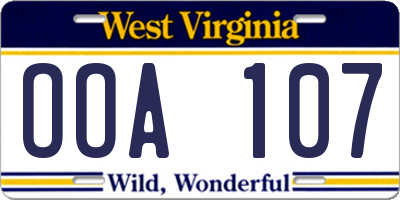 WV license plate OOA107
