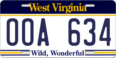 WV license plate OOA634