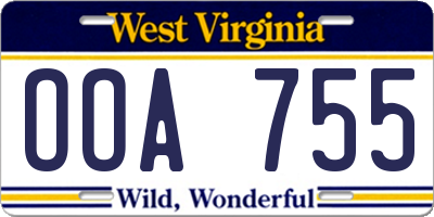 WV license plate OOA755
