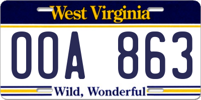 WV license plate OOA863