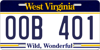 WV license plate OOB401
