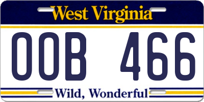 WV license plate OOB466