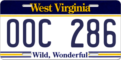 WV license plate OOC286