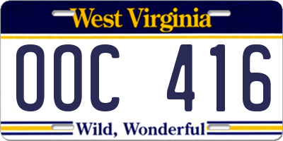 WV license plate OOC416