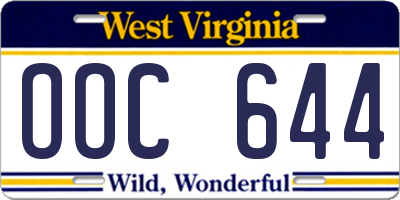 WV license plate OOC644