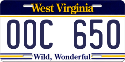 WV license plate OOC650