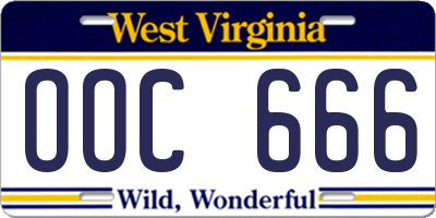 WV license plate OOC666