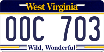 WV license plate OOC703