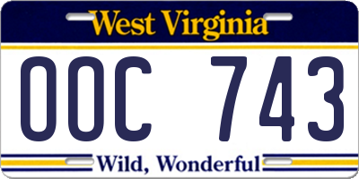 WV license plate OOC743