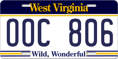 WV license plate OOC806