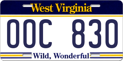 WV license plate OOC830