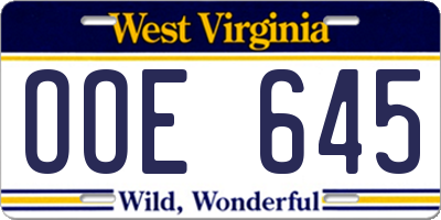 WV license plate OOE645