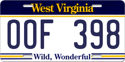 WV license plate OOF398