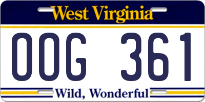 WV license plate OOG361