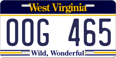 WV license plate OOG465