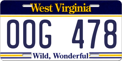 WV license plate OOG478