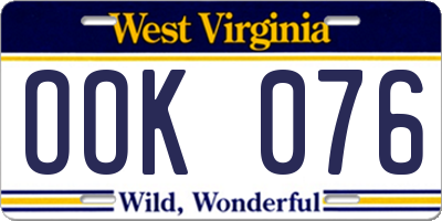 WV license plate OOK076
