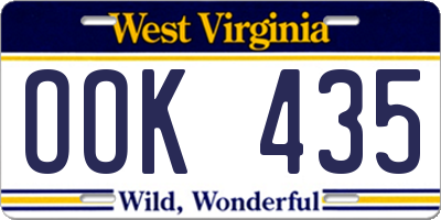 WV license plate OOK435