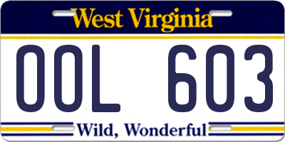 WV license plate OOL603