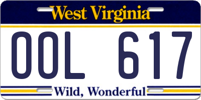 WV license plate OOL617