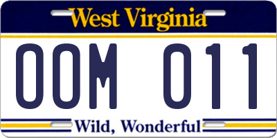 WV license plate OOM011