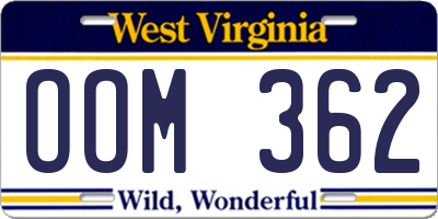 WV license plate OOM362